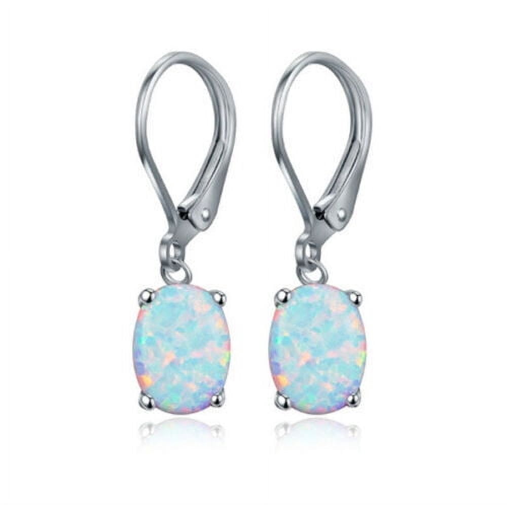 Divine Creation 925 Sterling Silver 2 Ct Oval Cut Fire Opal Lever Back Womens Drop Earrings 14K White Gold Plated For Women's