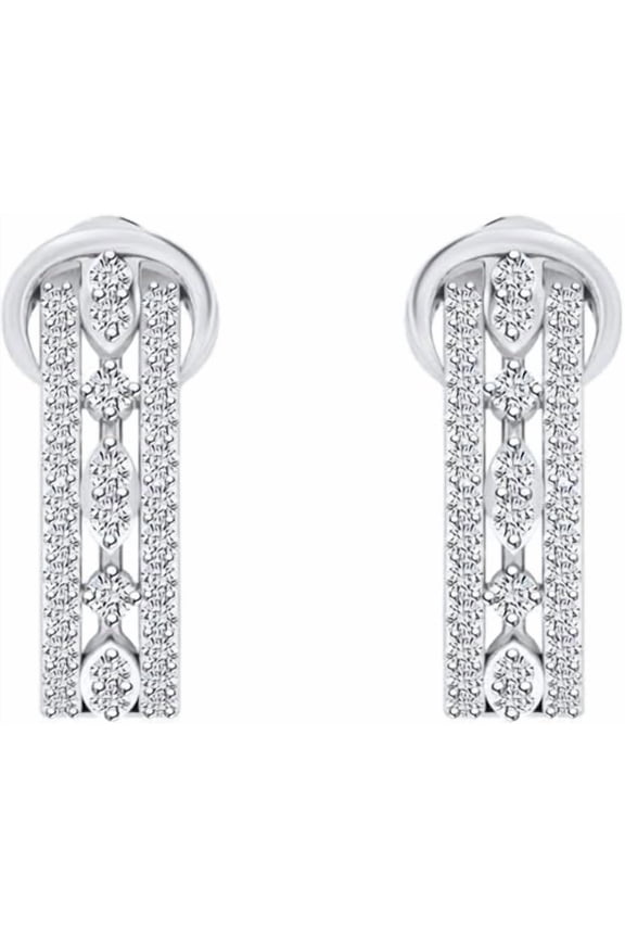 Divine Creation 925 Sterling Silver 2 Ct Round Cut Diamond Hoop Earrings For Women's 14K White Gold Plated