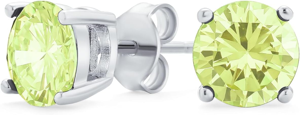Divine Creation 925 Sterling Silver 2 Ct Round Cut Green Peridot Push Back Stud Earring's 14K White Gold Plated For Women's
