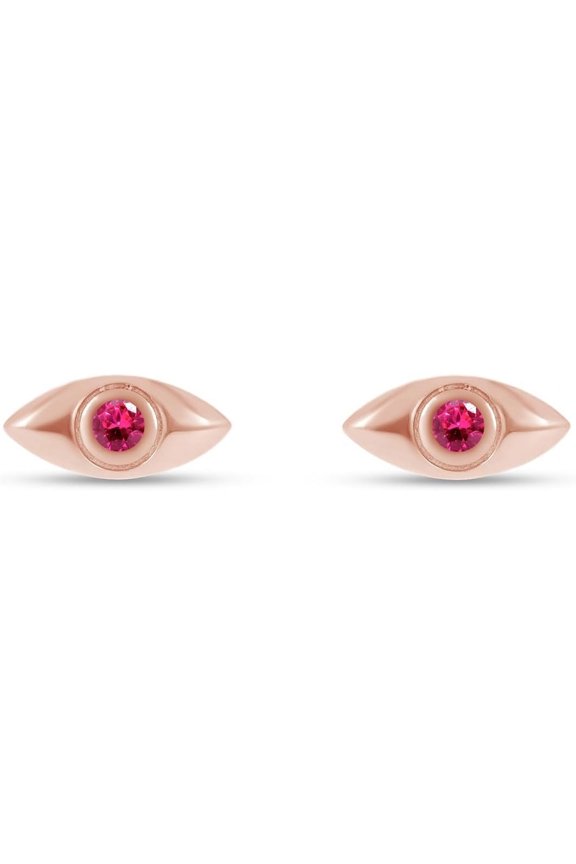 Divine Creation 925 Sterling Silver 2 Ct Round Cut Ruby Eye Shape Push Back Stud Earring's 14K Rose Gold Plated For Women's