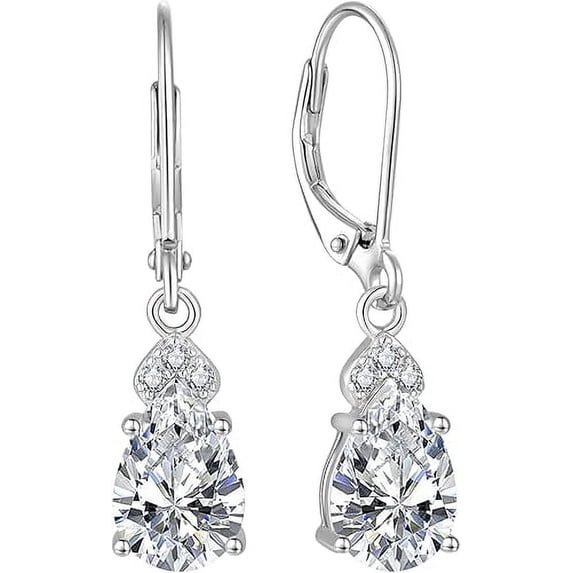 Divine Creation 925 Sterling Silver 2Ct Pear Cut Diamond Drop Dangle Earrings For Womens 14K White Gold Plated