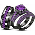 thumbnail image 1 of Divine Creation Unisex 1.25 Ct Round Cut Purple Amethyst Engagement Wedding Trio Ring Set 14K Black Gold Plated 925 Sterling Silver For Men's & Women's -9, 1 of 1