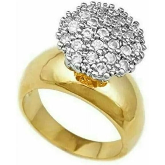 Divine Creation Women's 1.35 Ct Round Cut White Diamond Cluster Engagement Wedding Ring 14K Yellow Gold Plated 925 Sterling Silver -6.5