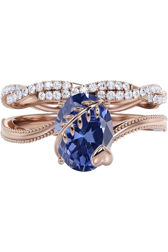 Divine Creation Women's 2.15 Ct Oval Cut Blue Tanzanite Christmas Thanksgiving Engagement Bridal Ring Set 14K Rose Gold Plated 925 Sterling Silver -9