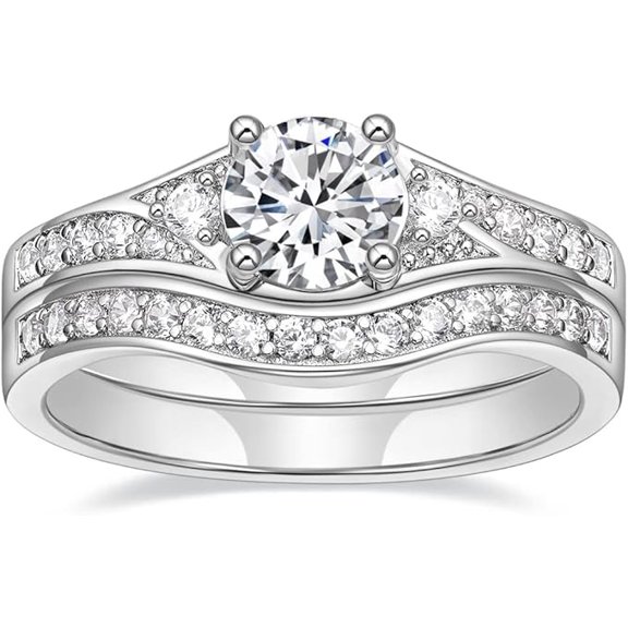 Divine Creation Women's 2.35 Ct Round Cut White Diamond Engagement Wedding Thanksgiving Christmas Bridal Ring Set 14K White Gold Plated 925 Sterling Silver -4.5