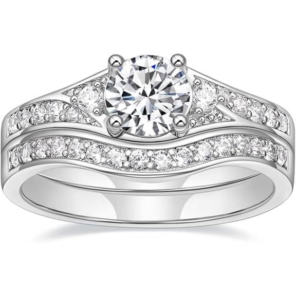 Divine Creation Women's 2.35 Ct Round Cut White Diamond Engagement Wedding Thanksgiving Christmas Bridal Ring Set 14K White Gold Plated 925 Sterling Silver -5.5