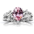 thumbnail image 1 of Divine Creation Women's 925 Sterling Silver 2.25 Ct Oval Cut Pink Sapphire Christmas Thanksgiving Engagement Bridal Ring Set 14K White Gold Plated -6, 1 of 2