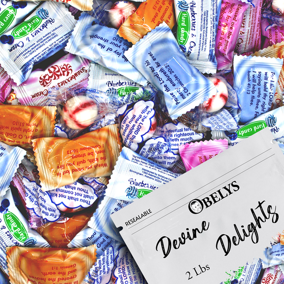 Divine Delights - Assorted Cream Flavors (Orange, Peach, blueberries, Strawberries & Soft Mint) Hard Candies - Scripture Sweets | 2 Pounds (32 oz)