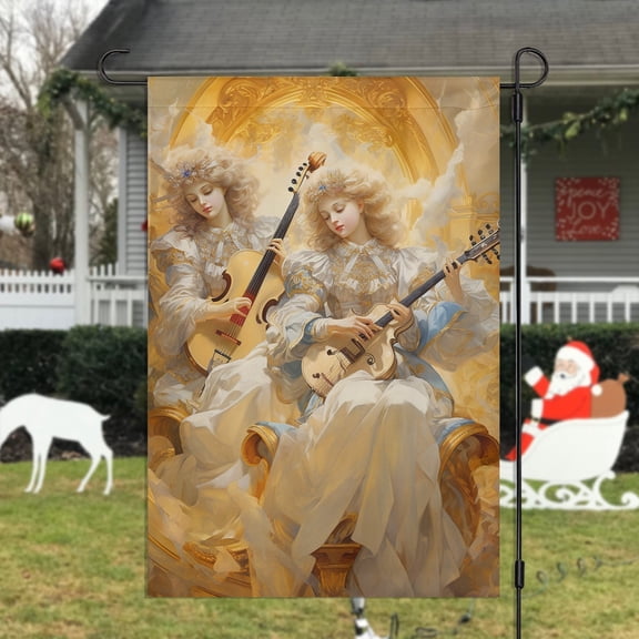 Divine Duet Of Yuletide Angel Winter Outdoor Decor For Angel Lovers, 12x18 POLE NOT INCLUDED