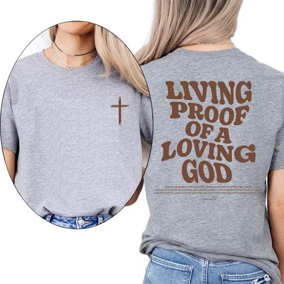 Divine Evidence Living Proof of a Loving God Print Tshirt 1 John 4:9-10 Bible Verse Graphic Tees Casual Short Sleeve Tops for Daily Outfits Gray,L