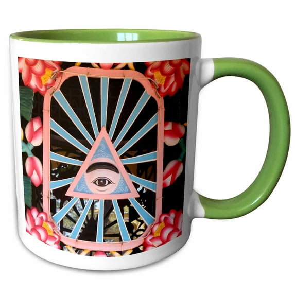 3drose, Divine Eye Sculpture, Tay Ninh Holy See, Vietnam-as38 Dfr0487 - David R. Frazier, 15oz Two-tone Green Mug