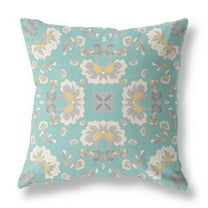 Divine Flowers Indoor/Outdoor Fabric Pillow with Zip in Blue Green 16x16