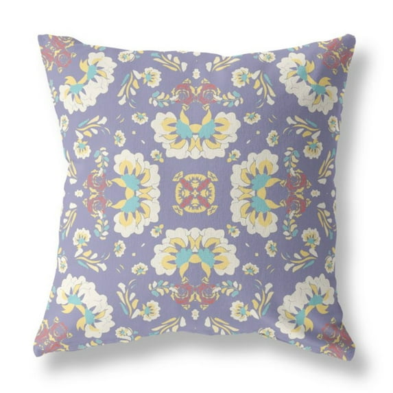 Divine Flowers Indoor/Outdoor Pillow with Removable Cover in Purple Off-White 26x26