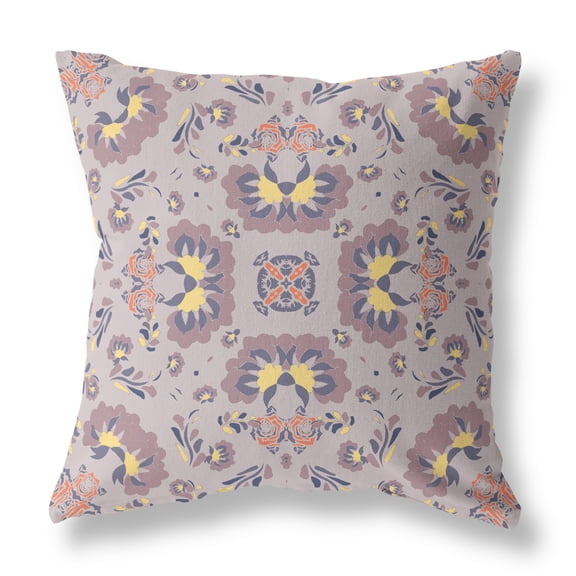 Divine Flowers Throw Pillow in Muted Purple and Yellow 16x16