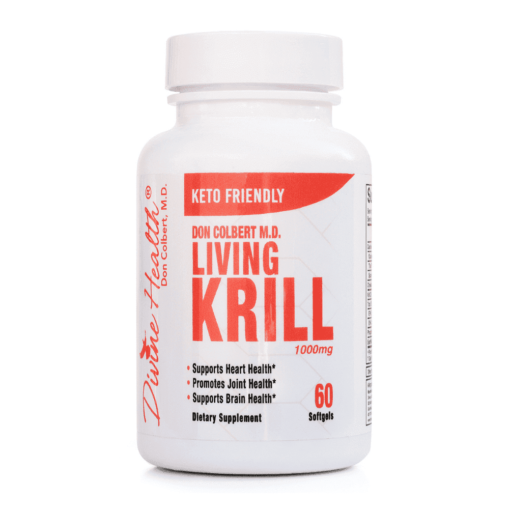 Dr. Colbert, MD Living Krill Oil | by Divine Health | Keto Zone | 1000mg | DHA | EPA | Astaxanthin | Phospholipids | 30 Servings | 60 Softgels