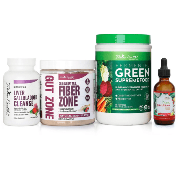 Divine Health Dr. Colbert MD Detox Maintenance Pack Green Supremefood | Fiber Zone (Berry) | Liver Gallbladder Cleanse | Nano Glutathione Drops