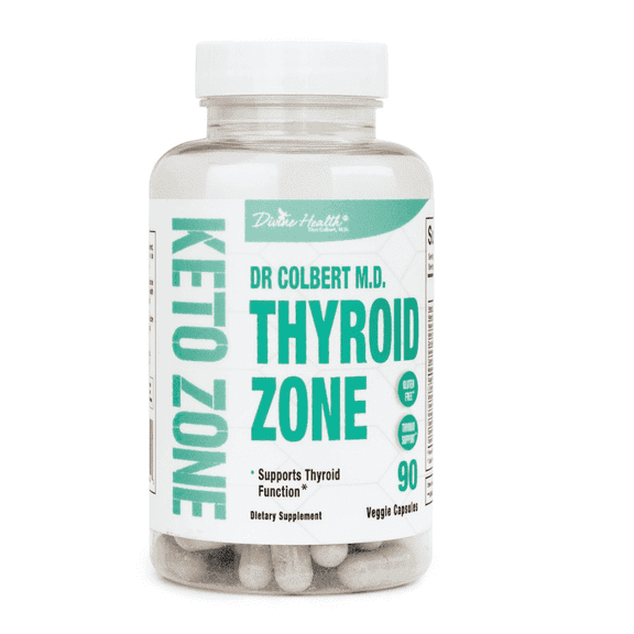 Dr. Colbert, MD Thyroid Zone | by Divine Health | Iodine | Zinc | Selenium | Schisandra | KSM-66 Ashwagandha | Organic Kelp | Bladderwrack | Vitamins A | D3 | B12 | 30 Day Supply | 90 Veggie Capsules