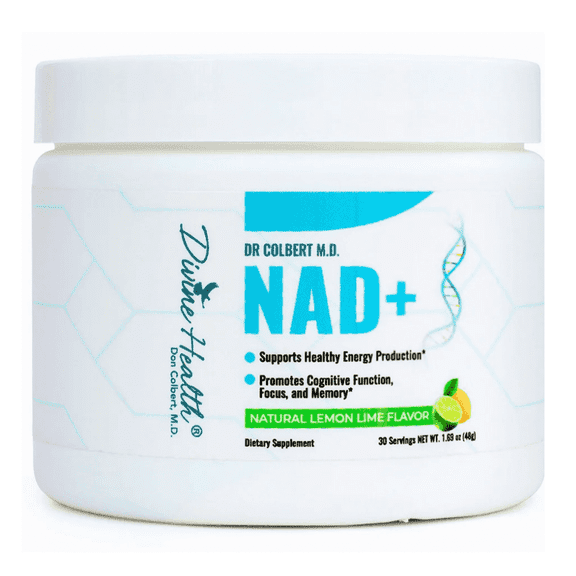 Dr. Colbert, MD NAD+ Powder | Lemon-Lime Flavor | by Divine Health | Energy Boost Formula | Nicotinamide Riboside Chloride | 30 Servings | 48g