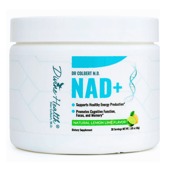 Dr. Colbert, MD NAD+ Powder | Lemon-Lime Flavor | by Divine Health | Energy Boost Formula | Nicotinamide Riboside Chloride | 30 Servings | 48g