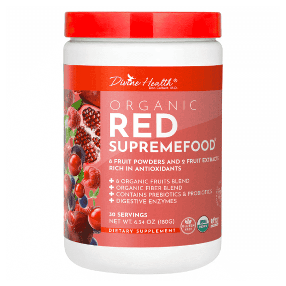 Dr. Colbert, MD Organic Red Supremefood | Berry Flavored Blend | by Divine Health | 10 Organic Fruits | Probiotics | Enzymes | Herbs | Fiber | Antioxidants | Non-GMO | 30 Day Supply | 180g