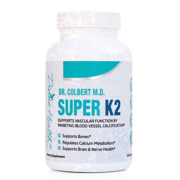 Divine Health Super K2 by Dr. Colbert, MD, Vitamin K2 as MK-7 200 mcg, Bone Density & Heart Health Support, Calcium Metabolism, Vegan & Gluten Free, 120 Vegetarian Capsules, 120 Servings