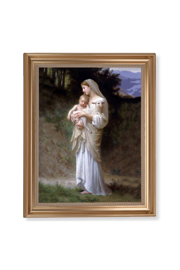 Divine Innocence Picture Framed Wall Art Decor Extra Large, Classic Gold-Leaf Fluted Frame with Beaded Lip
