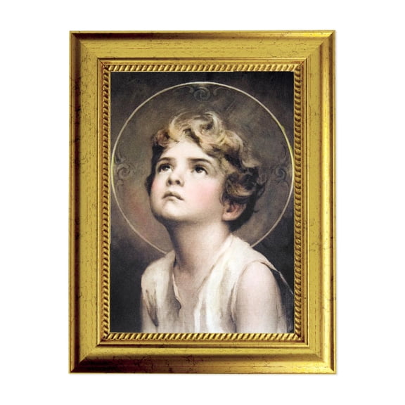 Divine Innocence Picture Framed Wall Art Decor Small, Antique Gold-Leaf Frame with Rope Detailed Lip