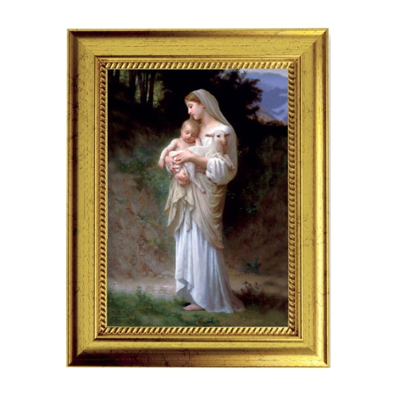 Divine Innocence Picture Framed Wall Art Decor Small, Antique Gold-Leaf Frame with Rope Detailed Lip
