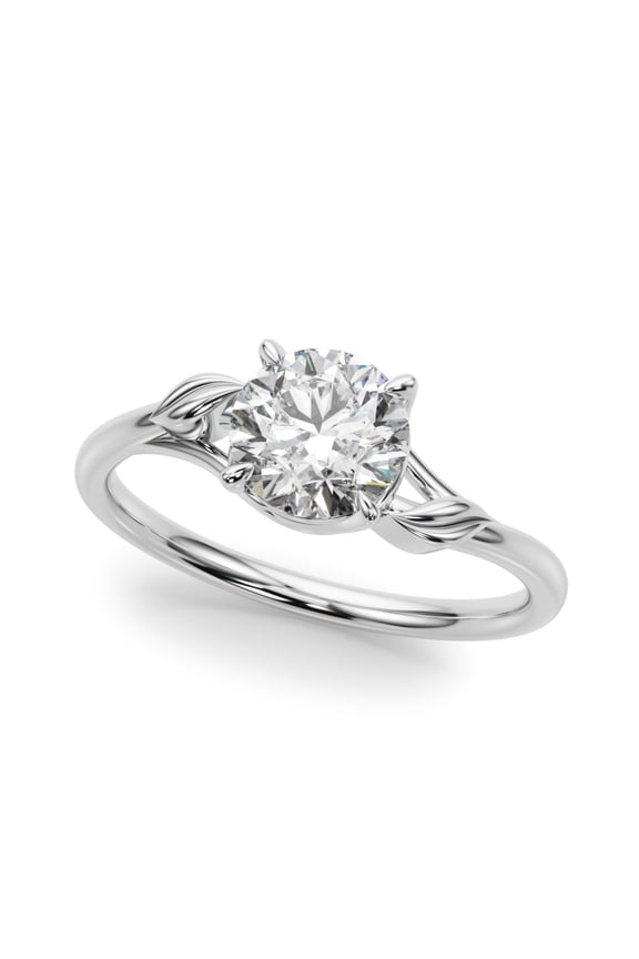 1.4 Ct Round Cut Lab Created Diamond Engagement Prong Setting Ring - Leafy Style in 14K White Gold Plated Split Shank Ring - Elegant Gift for Women - A Lasting Memory of Your Love