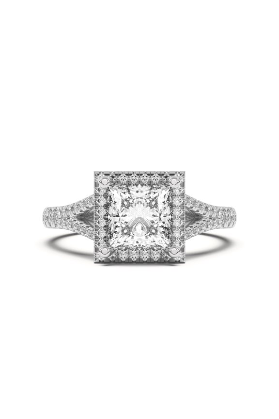 1.6 Ct Princess Cut Diamond Wedding Ring - 14K White Gold Plated Split Shank Halo Wedding Jewelry - Elegant Engagement Ring for Women's - Ideal Jewelry Gift for Every Celebration