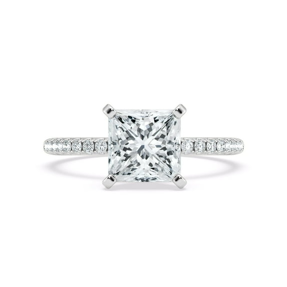 Divine Jewel 14K White Gold Plated Hidden Halo Ring - Princess Cut 1.6 Ct Lab Created Diamond Ring for Women - Stunning Wedding Engagement Jewelry - Romantic Proposal Gift - Bridal Ring for Her