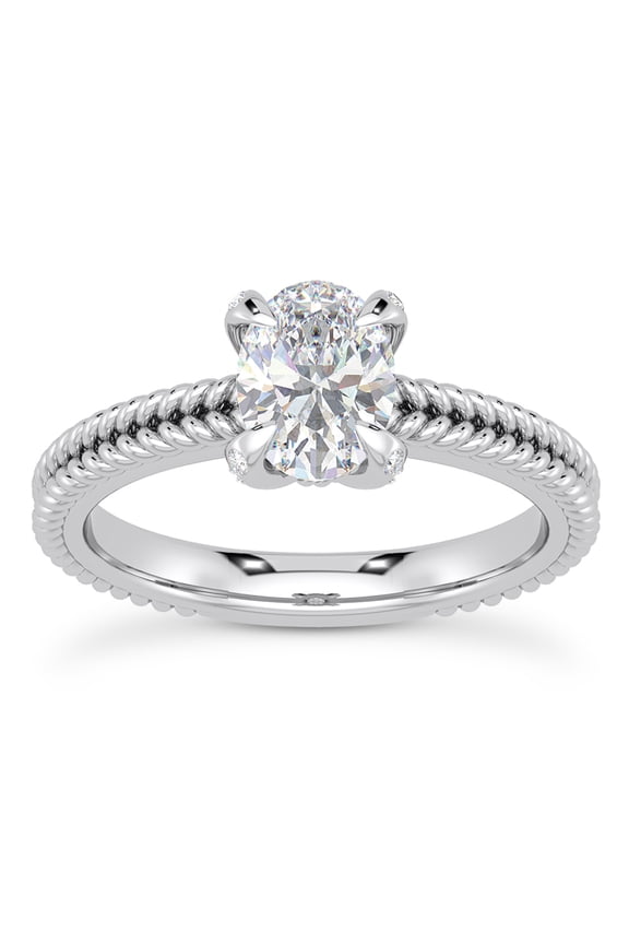 14K White Gold Plated Ring - 1.7 Ct Oval Cut Lab Created Diamond Engagement Ring - Elegant Knife Edge Shank Design Ring for Women's - Lovely Proposal Ring - Special Gift for Her