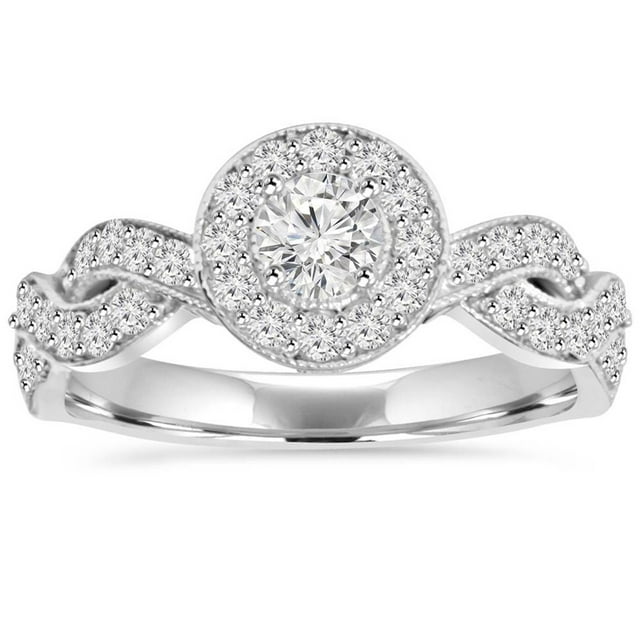 Divine Jewel Criss Cross Diamond Ring - 14K White Gold Plated Diamond Wedding Anniversary Ring - 1.18 Ct Round Cut Lab Created Diamond Engagement Rings for Women's - Promise Birthday Rings