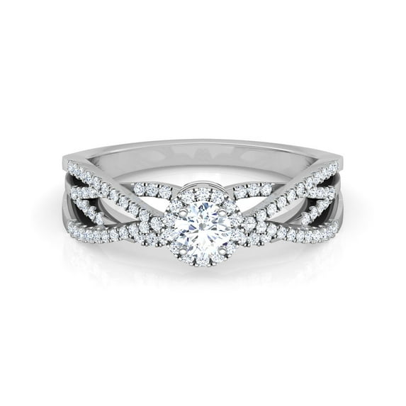 Divine Jewel Diamond Criss Cross Engagement Ring for Women - 1.2 Ct Round Cut Diamond Ring - 14K White Gold Plated Ring - Prong Setting Engagement Ring for Her - Wedding Gift for Women