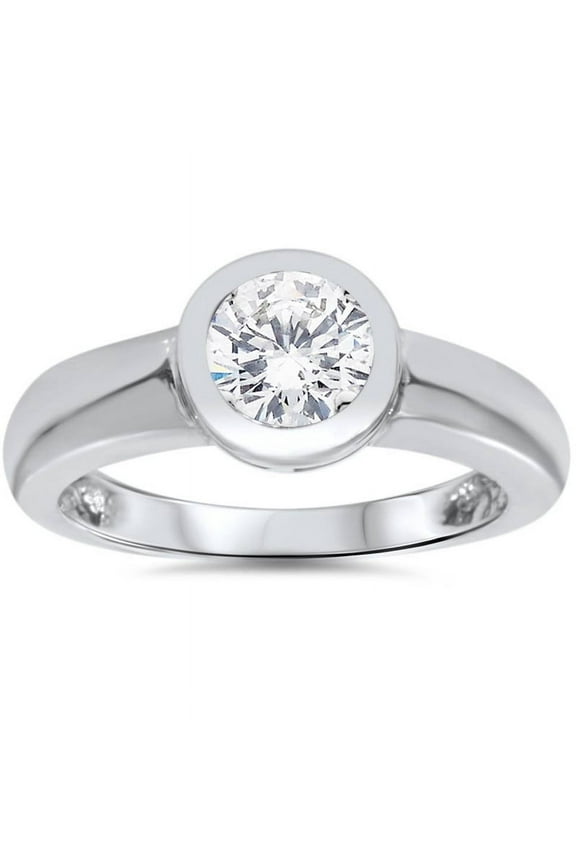 Round Brilliant Cut 1.4 Ct Lab Created Diamond Anniversary Ring - 14K White Gold Plated Ring for Her - Wedding Jewellery For Bridesmaids Silver - Bezel Set Silver Diamond Ring for Her