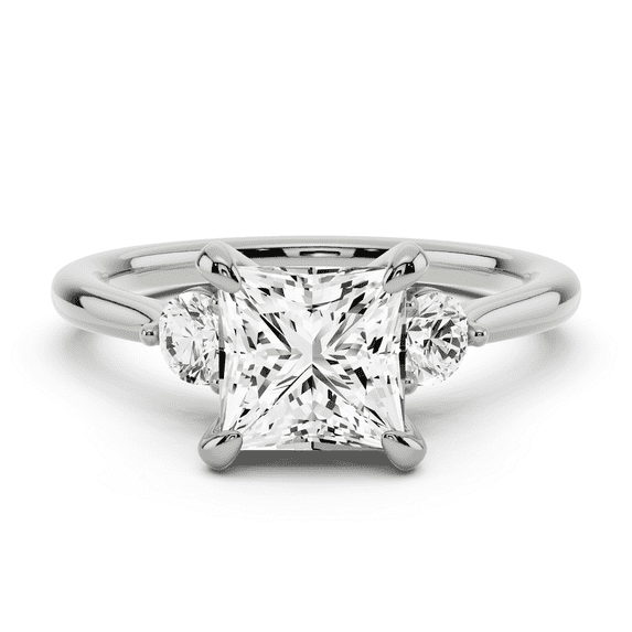 Divine Jewel Three Stone Prong Set Diamond Ring - 2.02 Ct Lab Created Princess Cut Diamond Ring for Women's - 14K White Gold Plated Bridal Jewelry - Perfect Engagement Ring - Anniversary Gift for Her
