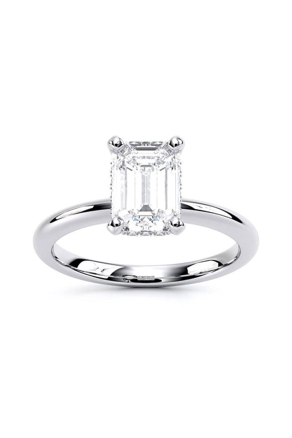 ry Emerald Cut Simple Solitaire Designer Ring – 1.56 Ct Moissanite Engagement Ring – 14K White Gold Plated Wedding Band for Women – Unique Bridal Jewelry Gift Idea
