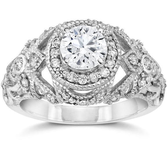 Divine Jewelry Glamorous 1.08 Ct Vintage Round Cut Moissanite Ring - 14K White Gold Plated - Perfect Bridal Engagement Rings - Ideal for Proposals, Birthdays, and Gifting on Special Days
