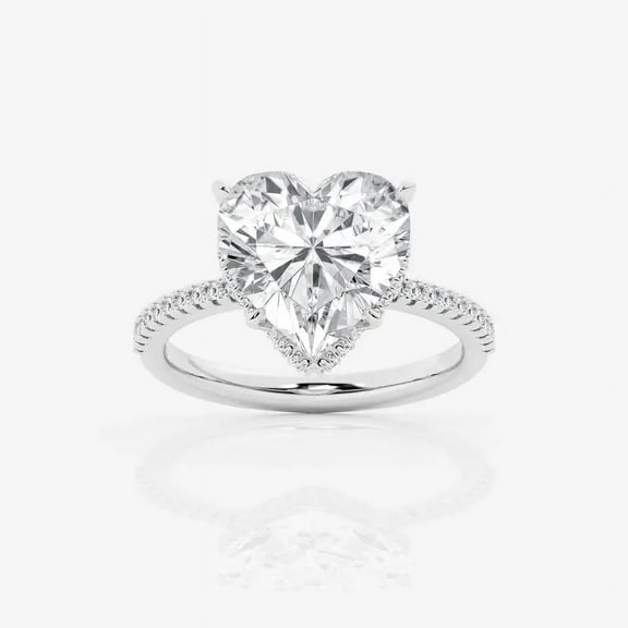 Divine Jewelry Heart Cut 1.9 Ct White Moissanite Ring - 14K White Gold Plated Ring - Hidden Halo Engagement Wedding Proposal Ring for Gift - Engraved Anniversary Ring - Valentine’s Day Gift