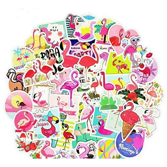 Divine Kids 50 Flamingo Themed Waterproof Stickers Set for decorating