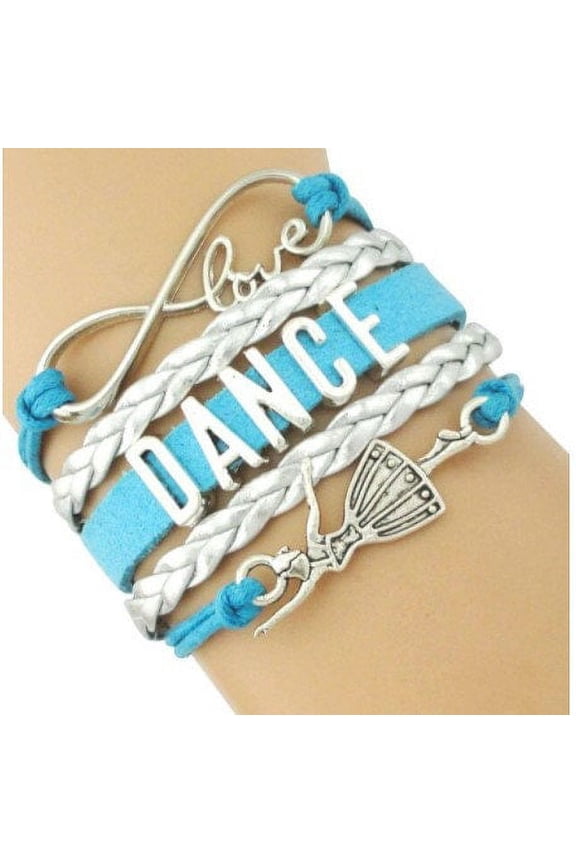 Dance Leather and Suede Charm Bracelet (Blue, Silver)