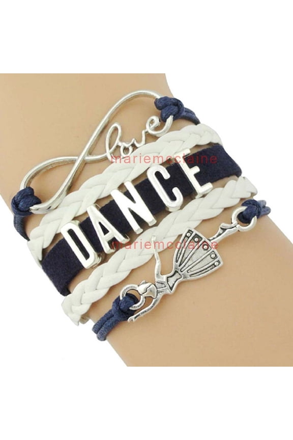 Dance Leather and Suede Charm Bracelet (Navy, White)