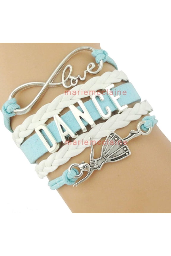 Dance Leather and Suede Charm Bracelet (Turquoise, White)
