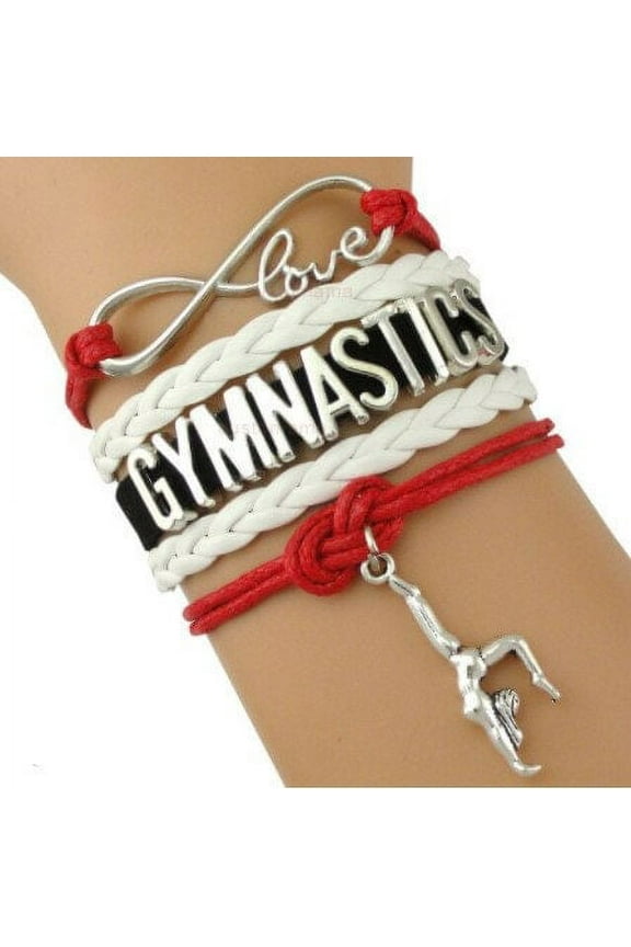 Gymnastics Leather and Suede Charm Bracelet (Black, Red, White)