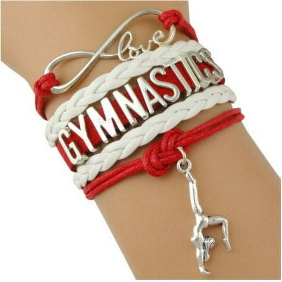 Divine Kids Gymnastics Leather and Suede Charm Bracelet (Red, White)