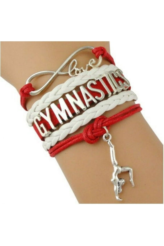 Gymnastics Leather and Suede Charm Bracelet (Red, White)