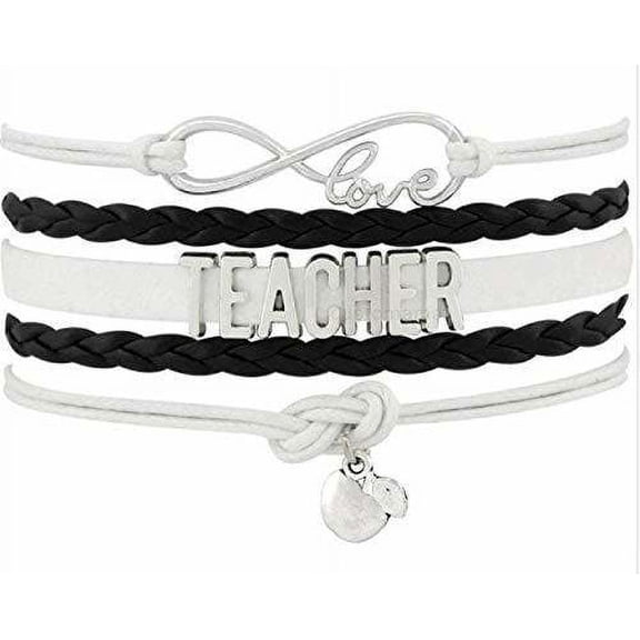 Divine Kids Teacher Leather and Suede Charm Bracelet (Black, White)