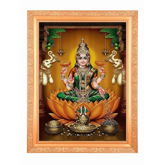 Divine Lakshmi Devi Alluring Art Digital Print Photo In Wallhanging Artwork Frame {11 x 14 Inches} OR {27.94 X 35.56 Cm's} Religious Gifting