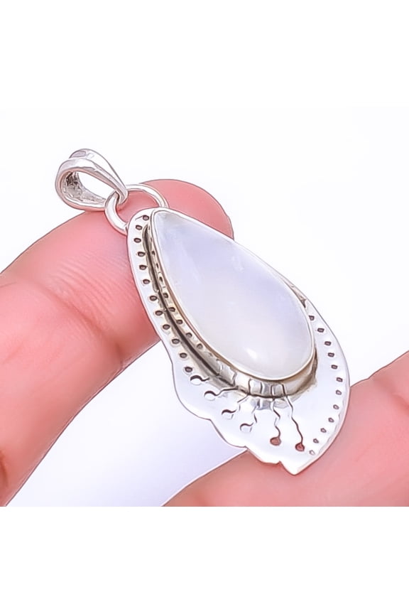 Divine Light Selenite - Brazil  Gemstone 925 Silver Plated Pendant 1.95" A383, Valentine's Day Gift, Birthday Gift, Beautiful Jewelry For Woman