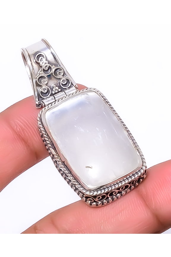 Divine Light Selenite Gemstone 925 Silver Plated Fine Art Pendant 1.95" A372, Valentine's Day Gift, Birthday Gift, Beautiful Jewelry For Woman